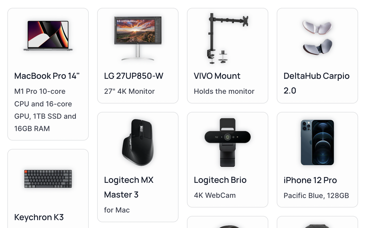 Grid showing different hardware tools